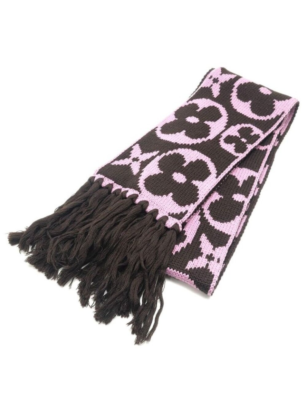 Louis Vuitton LV Echarpe Grand Floor Scarf Brown Pink Wool
